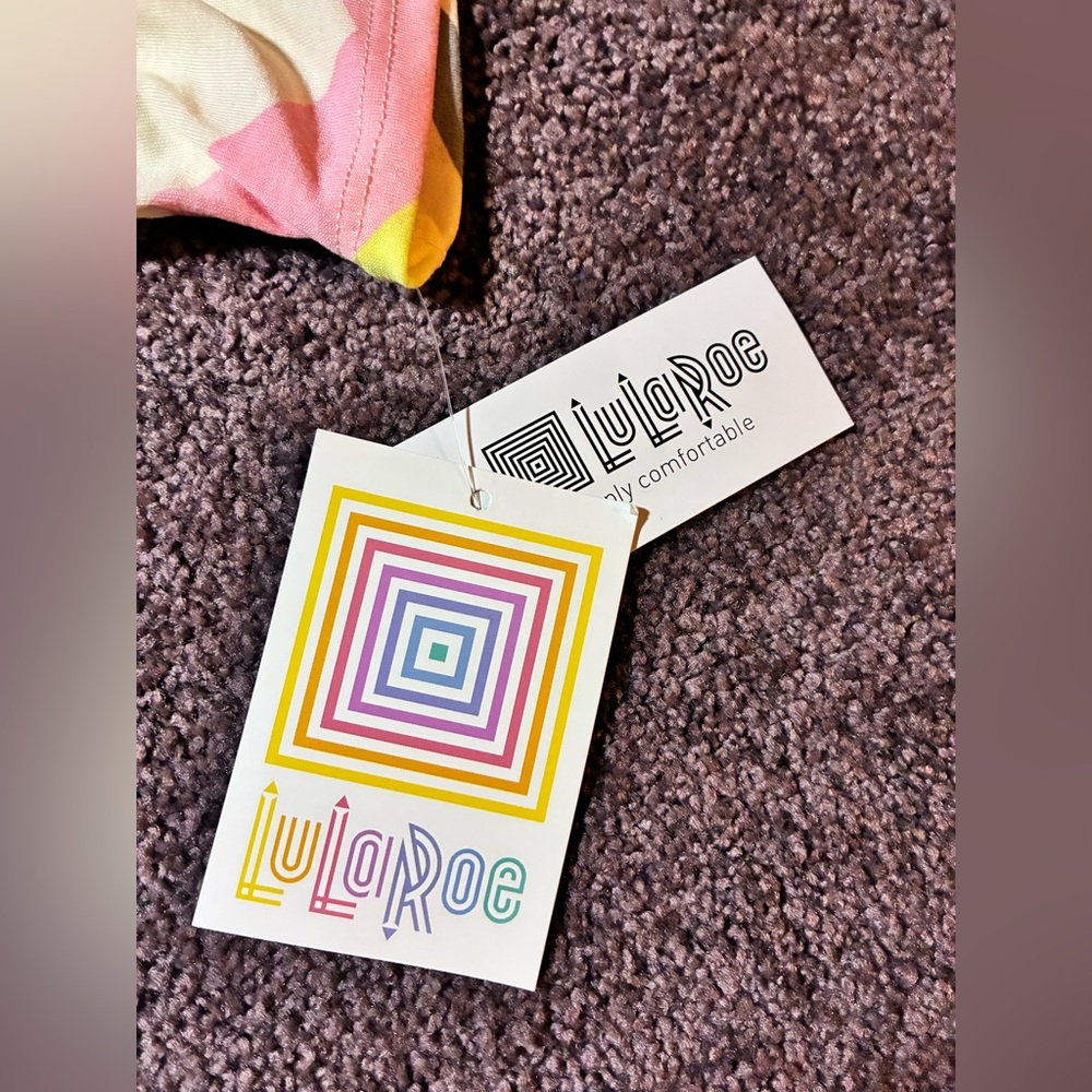 LuLaRoe Long Sleeve Tee with Pink, Gray, and Yellow Stripes - Picture 3 of 4